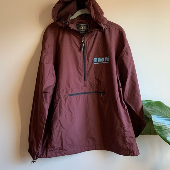 maroon pullover windbreaker